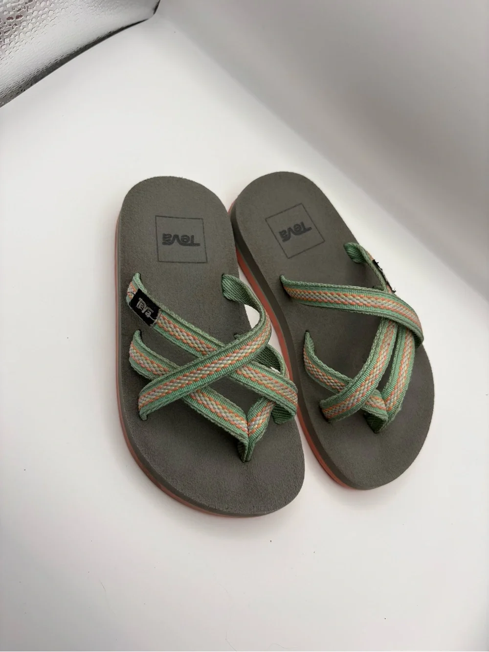 Teva Kids Olive Green and Coral Cross-Strap Sandals